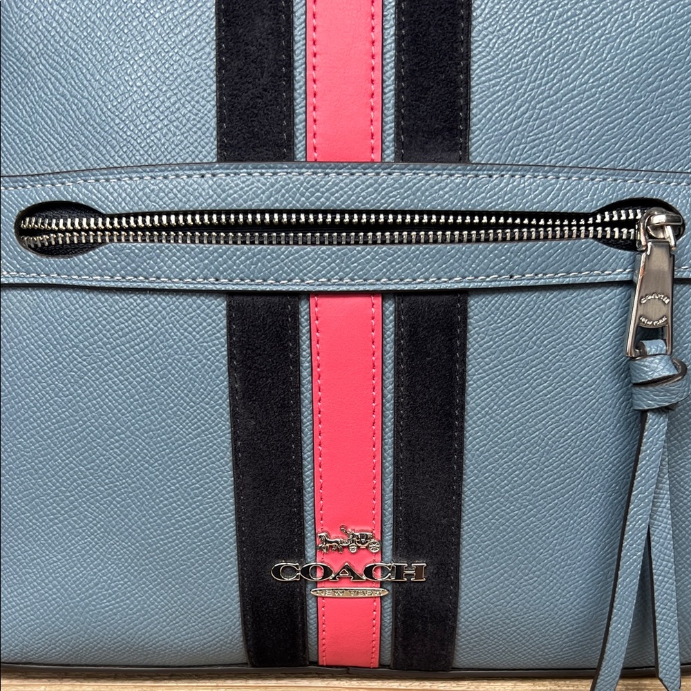 Coach Blue Backpack with Racer Stripes - Picture 2 of 9